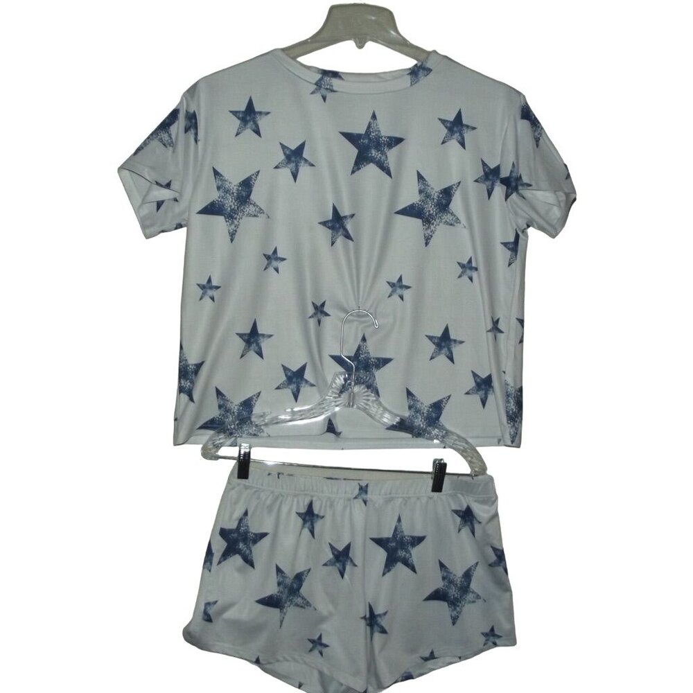 Stars Pajamas Womens Size Large T-shirt & Shorts sleep Blue Star pj's pajama